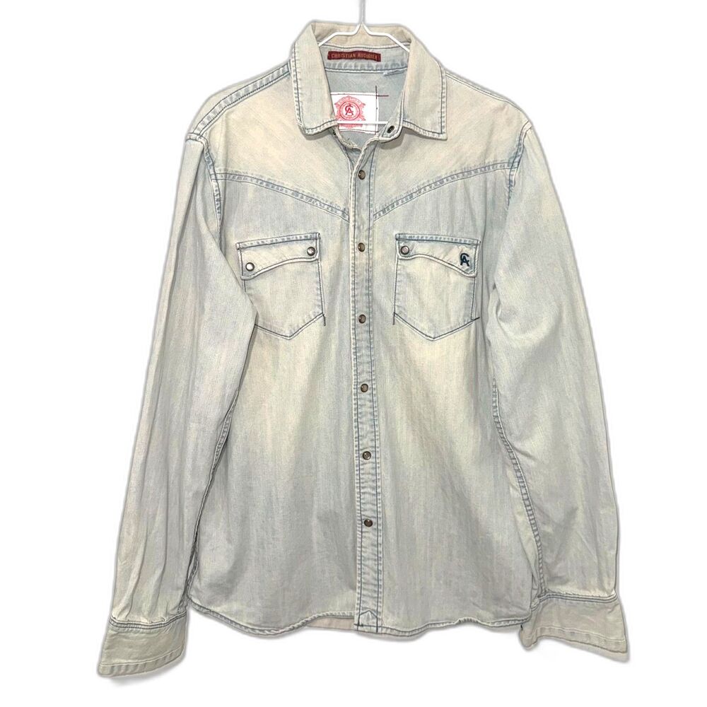 Christian Audigier Western Style Pearl Snap Denim Shirt - L